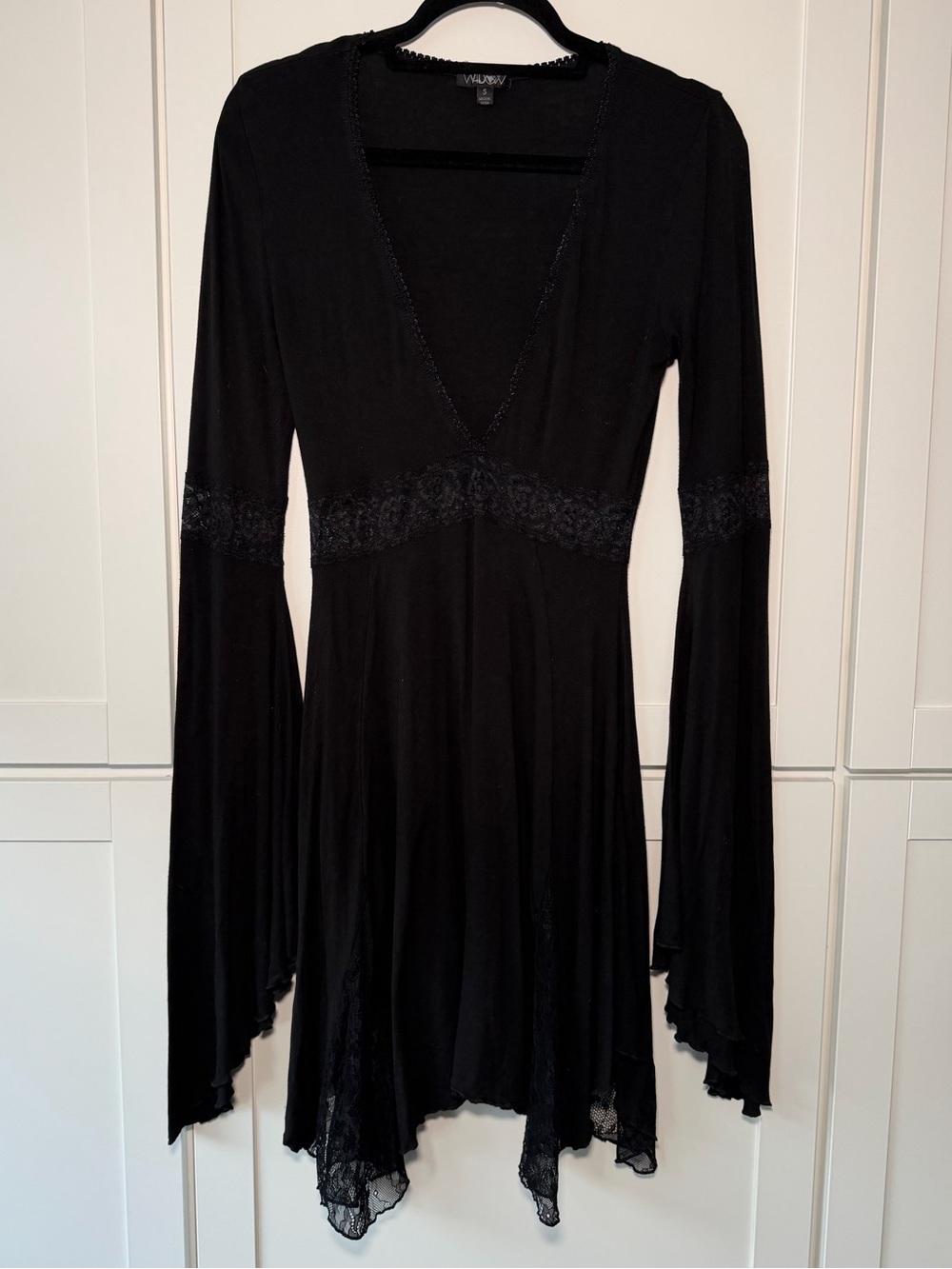 Widow Dolls Kill Black Lace Whimsical Goth Bell Sleeve Witchy Asymmetrical Dress